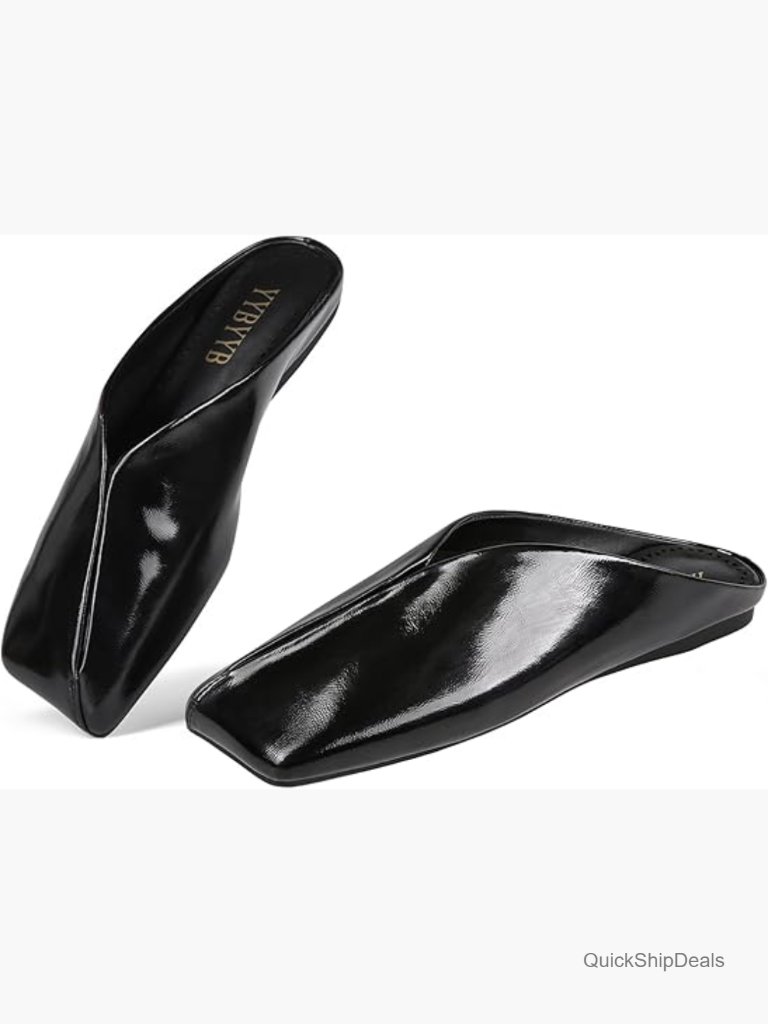 Leather Mules With Square Toe And Non-Slip Rubber Sole